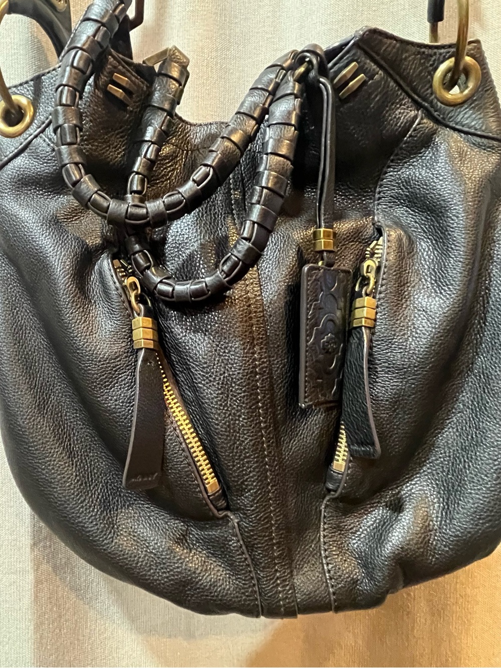 orYANY Black Leather Shoulder Bag with Gold Hardware
